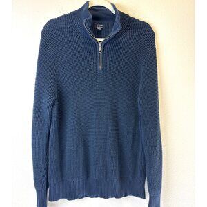 J.Crew Men's Quarter Zip Pullover Navy Blue Knit Sweater Large Preppy College